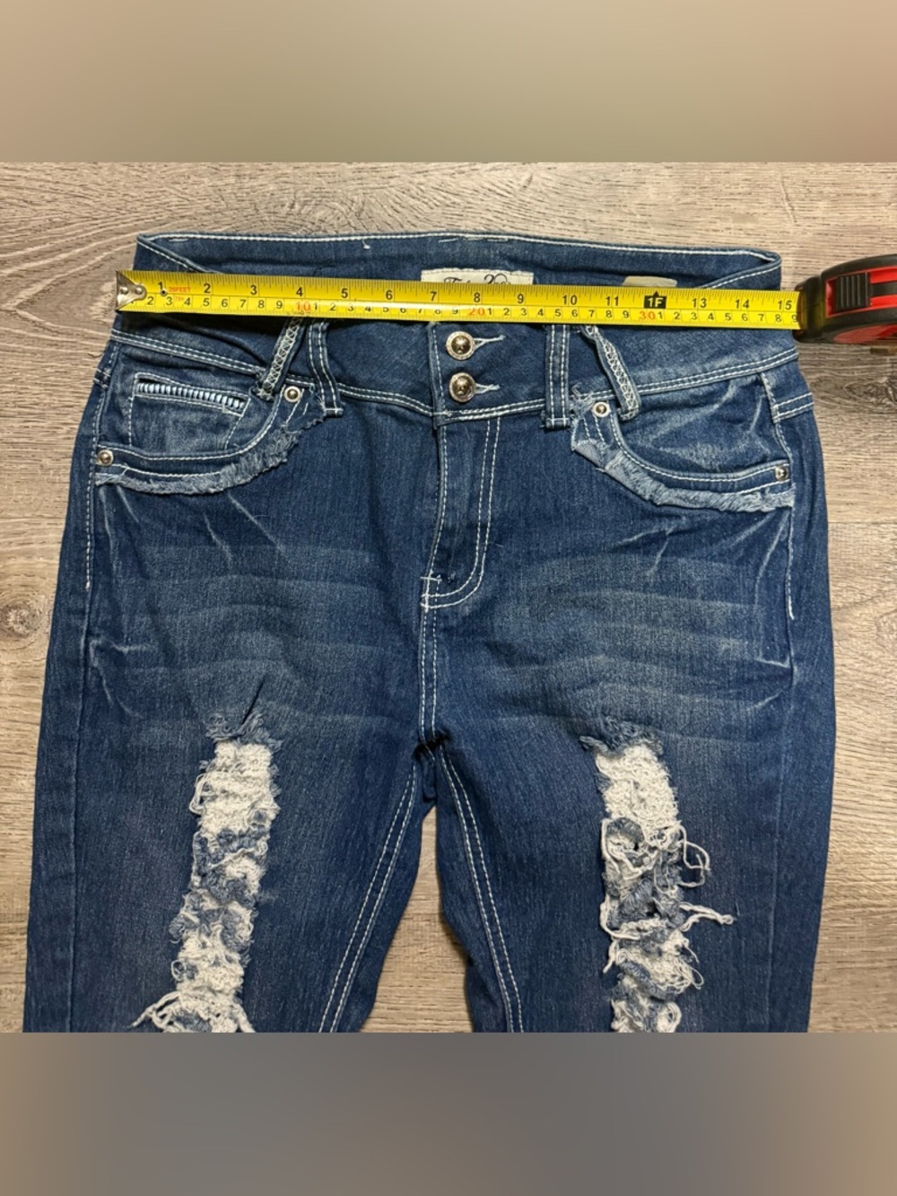 Fashion 2 Love Distressed Skinny Jeans | Blue Destroyed Denim | Size 7 - Picture 5 of 8